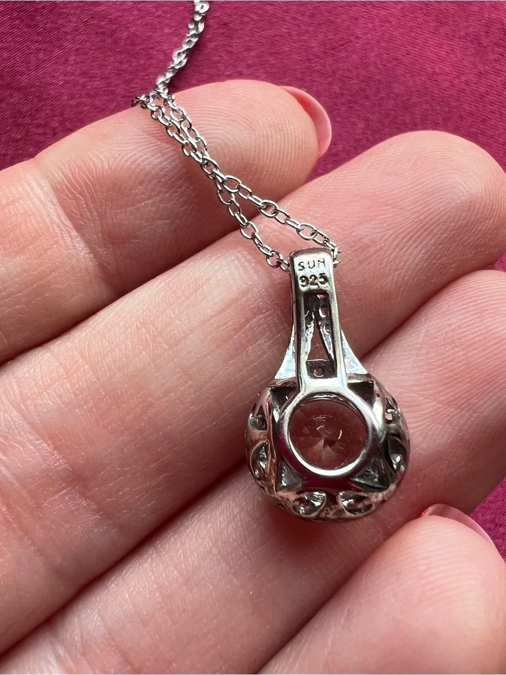 Sterling Silver Pendant Necklace with White Sapphire - Sparkling Clear